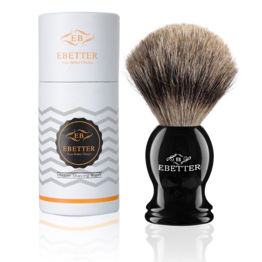eBetter® - 100% Authentic Pure Badger Hair Bristles Shaving Brush, Professional Men's Shaving Brush (Black Resin)