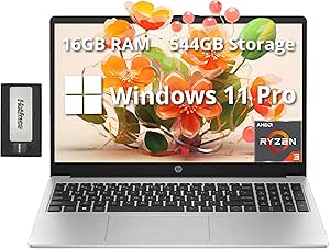 HP 255 G10 15.6" FHD Laptop, AMD Ryzen 3 7330U, 16GB RAM, 544GB Storage(256GB SSD 288GB Docking Station Set), AMD Radeon Vega 6, HD Webcam, Stereo Speakers, Wi-Fi 6, Win 11 Pro, Gray