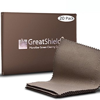 GreatShield Luxury Microfiber Cleaning Cloths 5.5" x 4" inch (20 Pack) for Eyeglass, Digital Video Camera Lens, Laptop, Plasma, TV, PC, Monitor Screen, Smartphone, Tablet, Watch, Jewelry