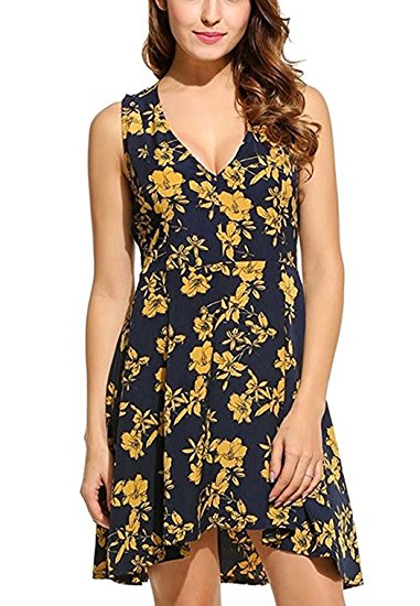 Kancystore Womens Floral Printed Casual Fit and Flare Sleeveless Dress