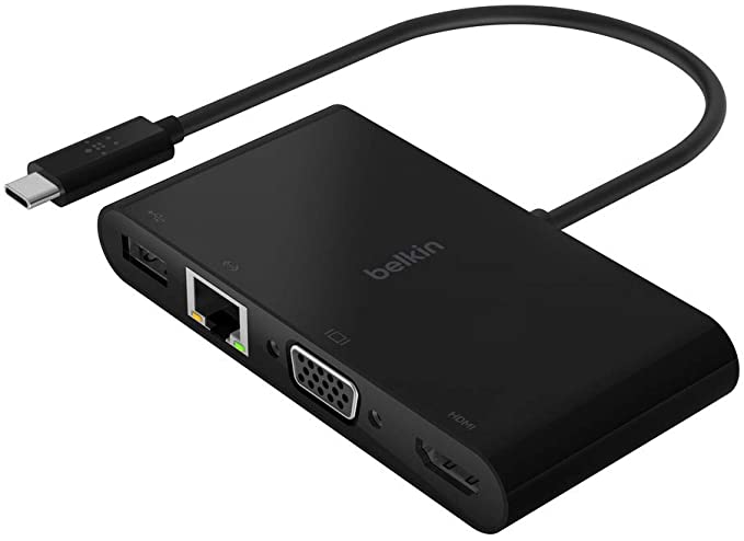 Belkin USB-C Multimedia Adapter (USB-C Hub w/VGA, 4K HDMI, USB 3.0, Ethernet Ports) 100W Passthrough Power for MacBook Pro, iPad Pro, Surface Pro, Chromebook More (AVC004)