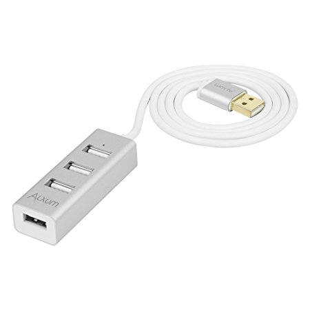 Alxum 4-Port USB 2.0 Data Hub with Power Port Built-in 80CM Long Cable for iMac, MacBook, MacBook Pro, MacBook Air, Mac Mini, Chrombook, Surface Pro, Surface Book, PC, Aluminum