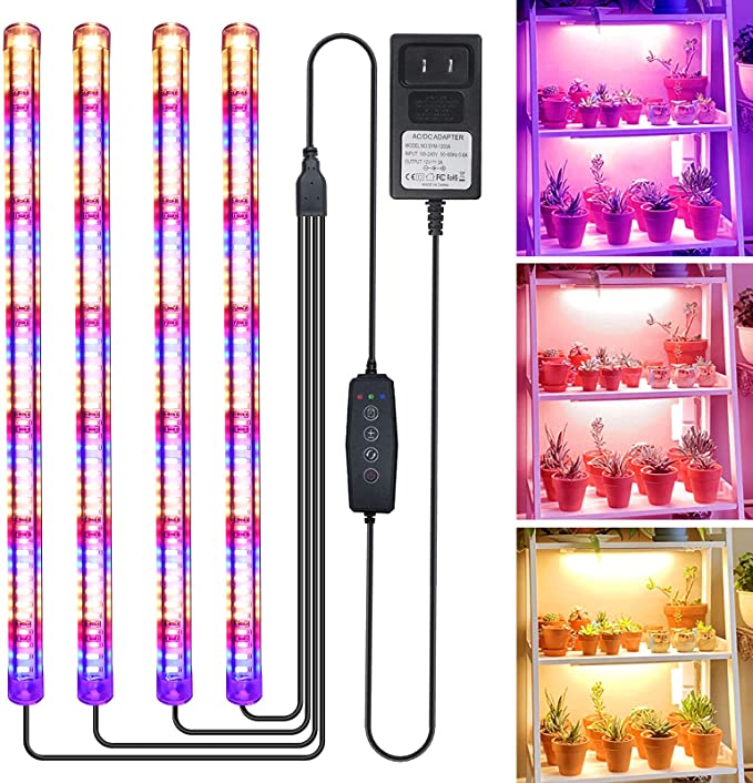 LED Grow Light Strip, Full Spectrum Red&Blue&3500K Plant Light with Auto Cycle Timer 3/6/12 Hours, 3 Spectrum Modes, 6 Brightness Level Growing Lamp for Indoor Plants from Seeding to Harvest (4 Strip)