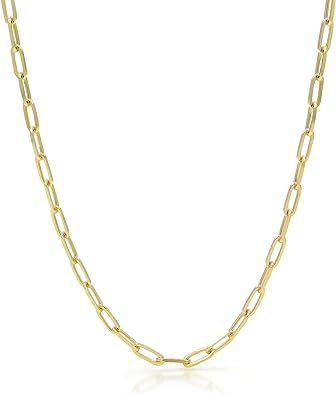 Nuragold 10k Yellow Gold 3mm Paperclip Elongated Rolo Cable Link Chain Pendant Necklace, Womens Jewelry Lobster Clasp 16" 18" 20" 22" 24"