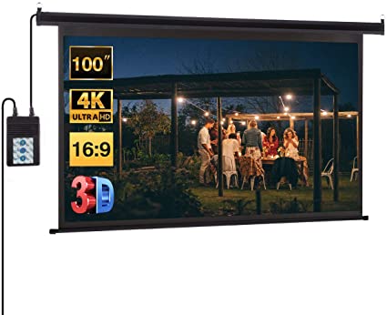 100 Inch Projector Screen,Excelvan 100" Projector Screen Electric HD Motorized 16:9 1.2 Gain Indoor for Party/Wedding/School/Home/Meeting with Remote Control