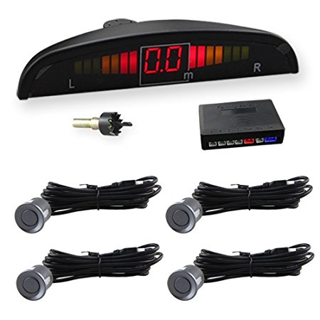 Car Rover Auto Security System Reverse Backup Car Parking Sensor Sound Alert   LED Display   4 Sensors Gray