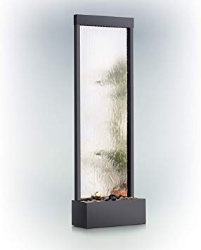 Alpine Corporation Mirror Waterfall Fountain with Stones and Lights - Zen Indoor/Outdoor Decor for Office, Living Room, Patio, Entryway - 72 Inches