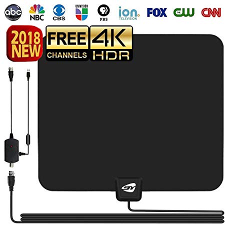 HD TV ANTENNA INDOOR,GIAYOUNEER Updated 2018 Newest HDTV Digital 4K/1080P Antennas with Magnetic Ring to Lock Signal and Amplifier Booster, More High-Definition And Free channels, Long enough Coax.
