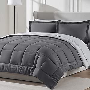 Nestl Full Size Comforter Set 7 Piece - Reversible Bedding Sets Full Dark Grey, All Season Bed in a Bag Full Size Bed Set, Full Size Bed Sheets and Comforter Set with Pillowcases and Shams