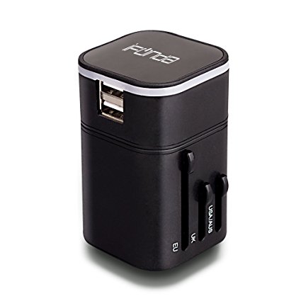 Worldwide Universal Travel Charger Wall Charger Adapter Plug with 3.2A Dual USB Ports US UK EU AU All In One (Black)