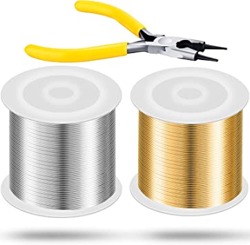 2 Rolls 20 Gauge Jewelry Making Wire and Pliers Resistant Jewelry Making Craft Wire Tarnish Copper Jewelry Wire Jewelry Beading Wire for DIY Jewelry Craft Making Supplies, Sliver and Gold, 0.8 mm