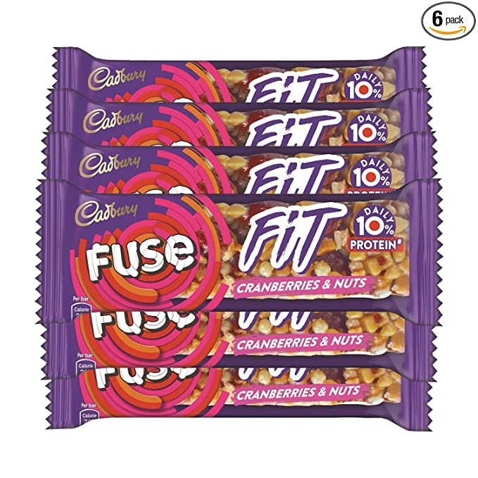 Cadbury Fuse Fit Chocolate Snack Bar with Cranberries and Nuts,41g Pack of 6