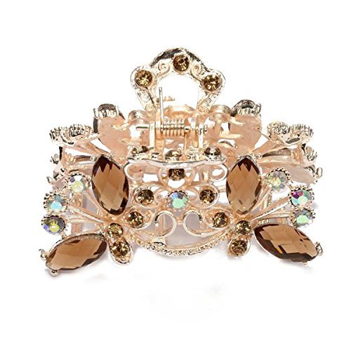 TOOGOO(R) Hair Clamp Claw Clip Metal Crystal Glass Coffee Women Hot 35x65mm