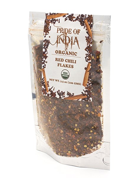 Pride Of India - Organic Red Chilli Pepper - Crushed Flakes, Extra Hot, 3.53 oz (100gm)