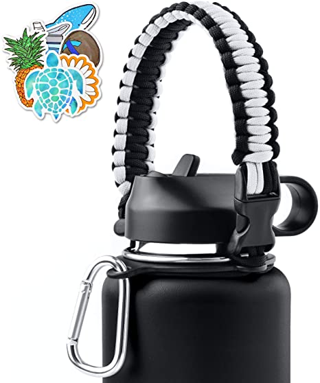 Sunnywoo Paracord Handle for Hydro Flask and Other Wide Mouth Bottles,Water Bottle Handle Strap with Safety Ring Holder and Carabiner for Hydro Flask Wide Mouth Water Bottles 12oz to 64 oz