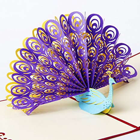 Paper Spiritz Peacock Pop up Mother's Day Cards 3D Greeting Cards Shows Its Tail with Envelope Laser Cut Handmade Kirigami Papercraft Gift Best Wishes Thank You Birthday Post Card (Pack of 1)