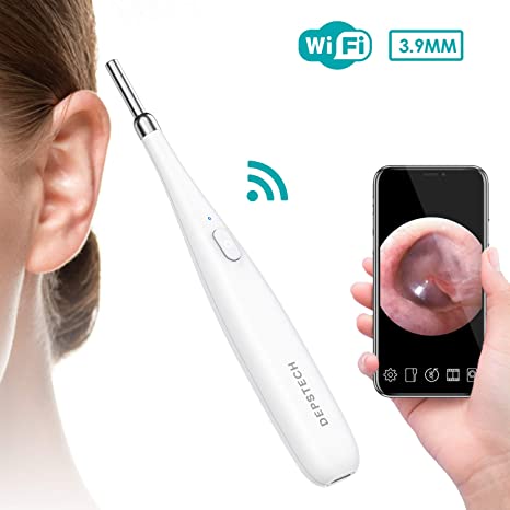 DEPSTECH Wireless Otoscope, Upgraded 3.9mm Ultra-Thin WiFi HD Ear Inspection Camera, Ear Scope Earwax Mite Cleaning Tool with 6 Adjustable LED Lights for Android Smart Phones & iOS Device