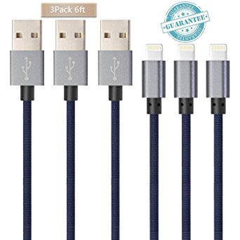 iPhone Cable - 3Pack 6FT , DANTENG Extra Long Charging Cord - Nylon Braided 8 Pin to USB Lightning Charger for iPhone 7,SE,5,5s,6,6s,6 Plus,iPad Air,Mini,iPod(Blue)