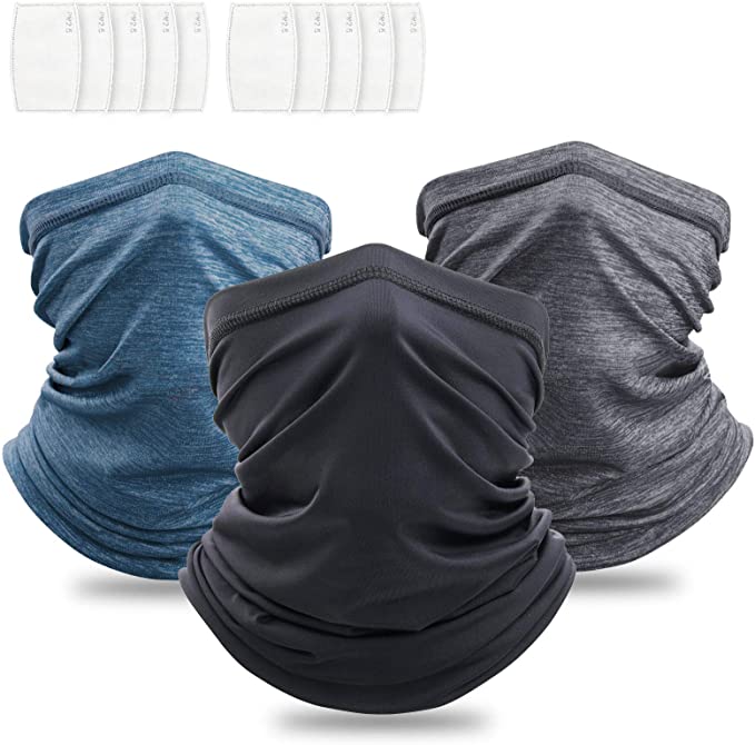 Squish 3Pcs Neck Gaiter with Filter, UPF 50 Face Cover - UV Sun Protection Warmer Windproof Gaiter Sun Bandanas Breathable Scarf for Women & Men & Kids Outdoor Sports