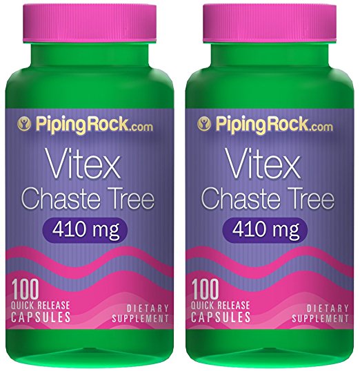 Piping Rock Vitex Chaste Tree 410 mg 2 Bottles x 100 Quick Release Capsules Dietary Supplement