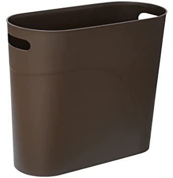 MIEDEON Oval Plastic Small Trash Can Wastebasket with Handles, Garbage Container Bin for Bathroom, Kitchen, Laundry Room, Home Office, Dorms (Brown, 3 gallons)