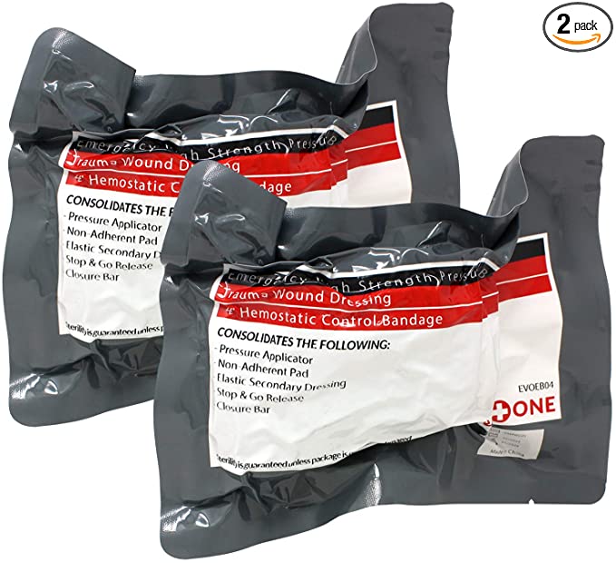 EverOne 4" Israeli Emergency High Strength Compression Bandage, Trauma Wound Dressing, Hemostatic Control Bandage, 2 Pack