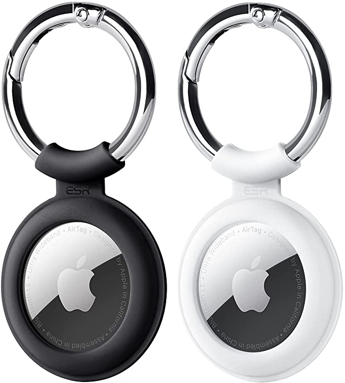 ESR Cloud Series for AirTag Case [2 Pack] Silicone AirTag Holder with Keyring, Protective AirTag Keyring Keeps Signal Strong, Black White