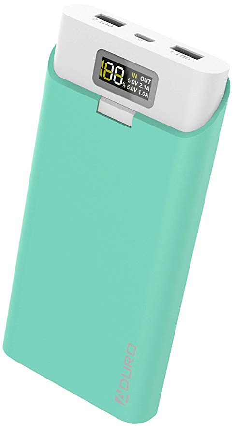 Aduro Power Bank Battery Pack, Dual USB LED Screen 20,800mAh Portable Phone External Battery Charger (Green/White)