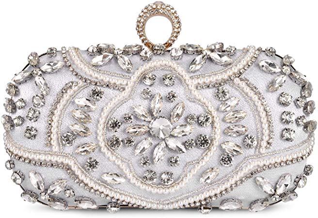 Diamond Evening Handbags Beading Dinner Bags Ladies Pures Hard Shell Clutches for Parties Wedding Clubs (Sliver-2)