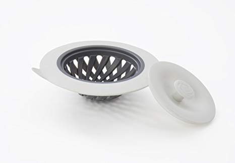 Full Circle Sinksational Sink Strainer with Stopper, White/Gray