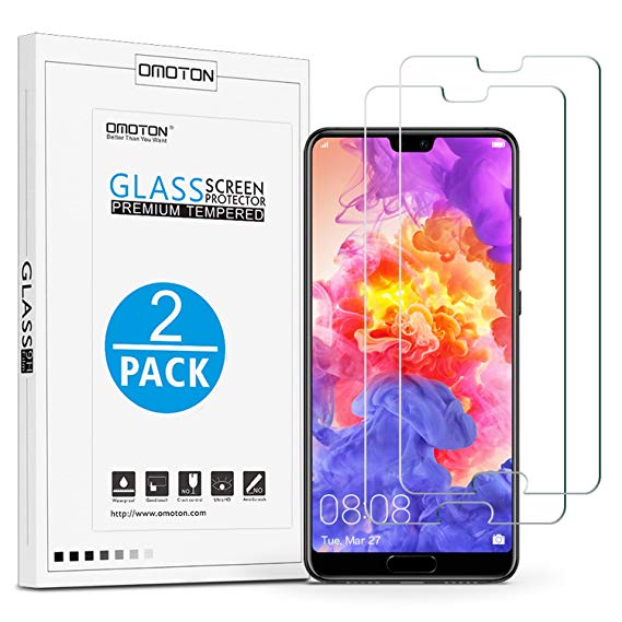 OMOTON [2 Pack] Compatible with Huawei P20 Screen Protector - [9H Hardness] [Crystal Clear] [Bubble Free] Tempered Glass Screen Protector for Huawei P20