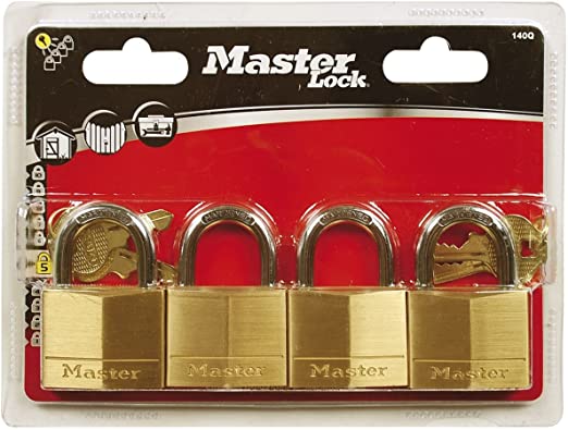 Master Lock 140EURQNOP 40mm Brass Padlocks Four Pack Keyed Alike