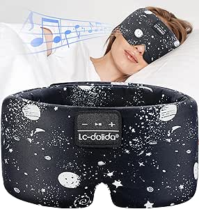 LC-dolida Sleep Mask with Bluetooth Headphones, Silk Eye Mask for Sleeping Side Sleepers, 5.4 Bluetooth Silk Sleep Mask Headphones for Women Men with Thin Speaker, Blackout, Cooling, Comfort