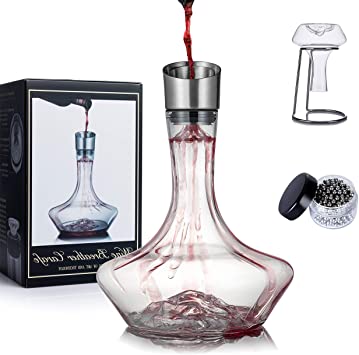YouYah Iceberg Wine Decanter Set with Aerator Filter,Drying Stand and Cleaning Beads,Red Wine Carafe,Wine Aerator,Wine Gift,100% Hand-blown Lead-free Crystal Glass