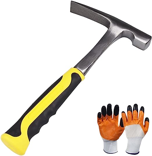 Generic 32 oz Rock Pick Hammer, Flat head 11.2 inch All Steel Geologist with Shock Reduction Grip for MIng, Geological Prospecting  A pair of gloves, xxttww-0089770993, Yellow-flat