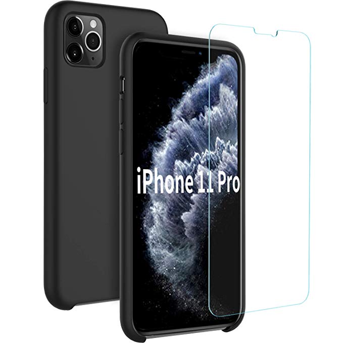 EasyAcc Case for iPhone 11 Pro Silicone Cover   Screen Protector, Slim and Soft Case with Microfiber Lining Shockproof and Drop Case Compatible with iPhone 11 Pro 5.8'' – Black