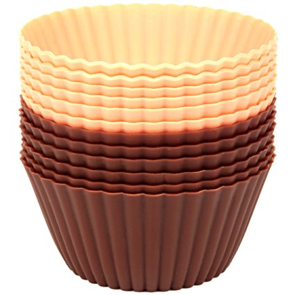 Precision Kitchenware - 12 Pack of Premium Silicone Baking Cups - Brown/Pink - Lifetime Guarantee