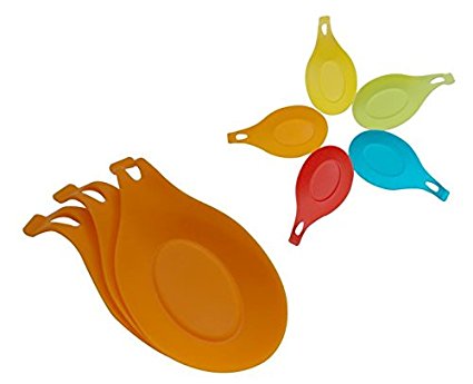 Sofie's Cottage Orange Spoon Rest, Set of 3 Colorful Silicone Spoon Rest, Dishwasher safe, 5 fun colors to choose from, easy to clean (Orange)