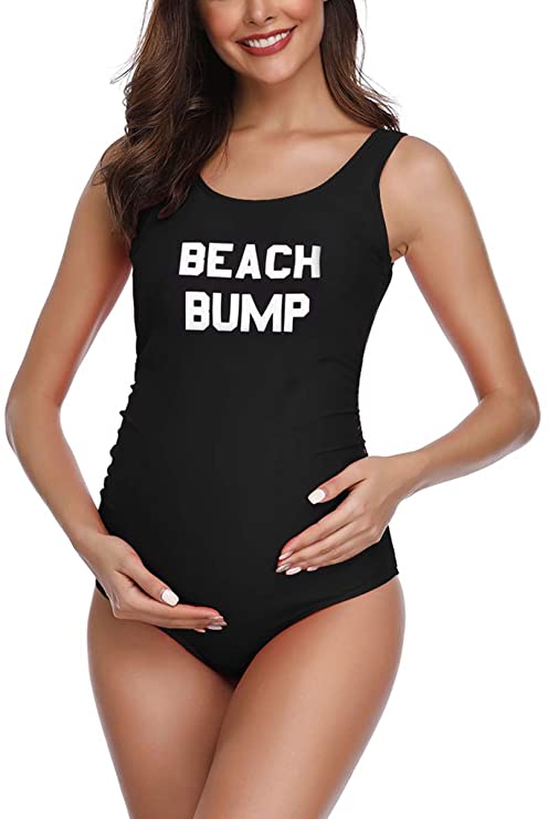 MiYang Women Maternity One Piece Swimsuit Cross-Back Letters Printed UPF 50