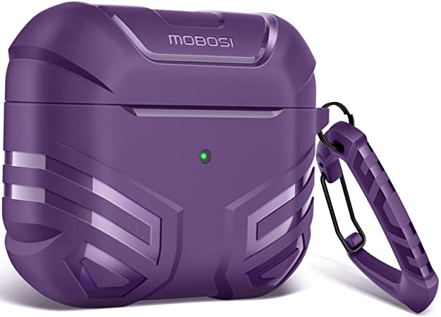 MOBOSI Compatible with AirPods 3 Case 2021, Hard Shell Full-Body Protective Vanguard Armor Military Case Cover with Keychain Compatible with AirPod 3rd Generation Charging Case, Purple