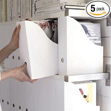 QQOUTLET Cardboard Magazine File Holder ,Magazine Organizer,Document Organizer, Storage Box. (5), Whte