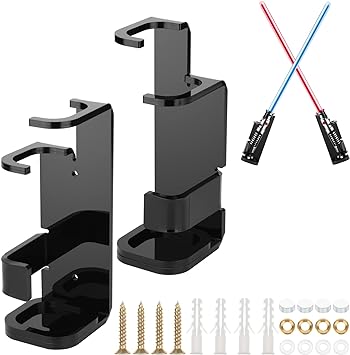 Cosmos 1 Set Lightsaber Stand Wall Mount Lightsaber Duel Crossed Display Stand Acrylic Double Lightsaber Holder for Vertical or Cross Displaying Lightsabers, Darksaber, Wands (Solid Black Color)