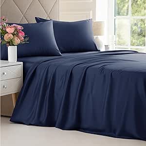 Bamboo Sheets King Size - Cooling Sheets King - 100% Bamboo Derived From Rayon - Deep Pocket Bamboo Sheets - Luxury King Bamboo Sheet Set - Super Soft Bamboo Sheets - King Bamboo Sheet Set - Navy Blue