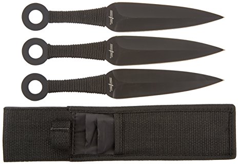 Perfect Point PP-869-3 Throwing Knife Set with Three Knives, Black Blades, Cord-Wrapped Handles, 9-Inch Overall