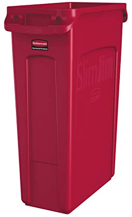 Rubbermaid Commercial Products Slim Jim Plastic Rectangular Trash/Garbage Can with Venting Channels, 23 Gallon, Red (1956189)