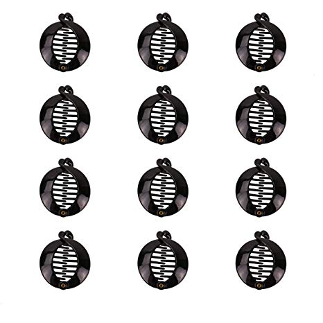 IDS 12Pcs 2.5" Effortless Beauty Assorted Side Combs Hair Clip Comb Pin Round Banana Clips for Women Girls,Black