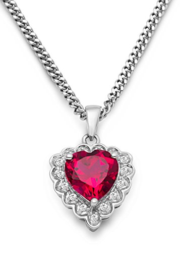 Miore women's 925 Sterling Silver Ruby Red and Diamonds Heart Pendant on 45cm Chain