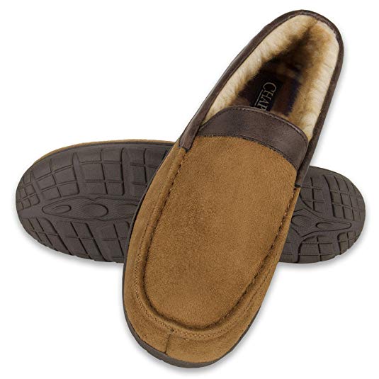 Chaps Men's Slipper House Shoe Moccasin Memory Foam Suede Indoor Outdoor Nonslip Sole Construction