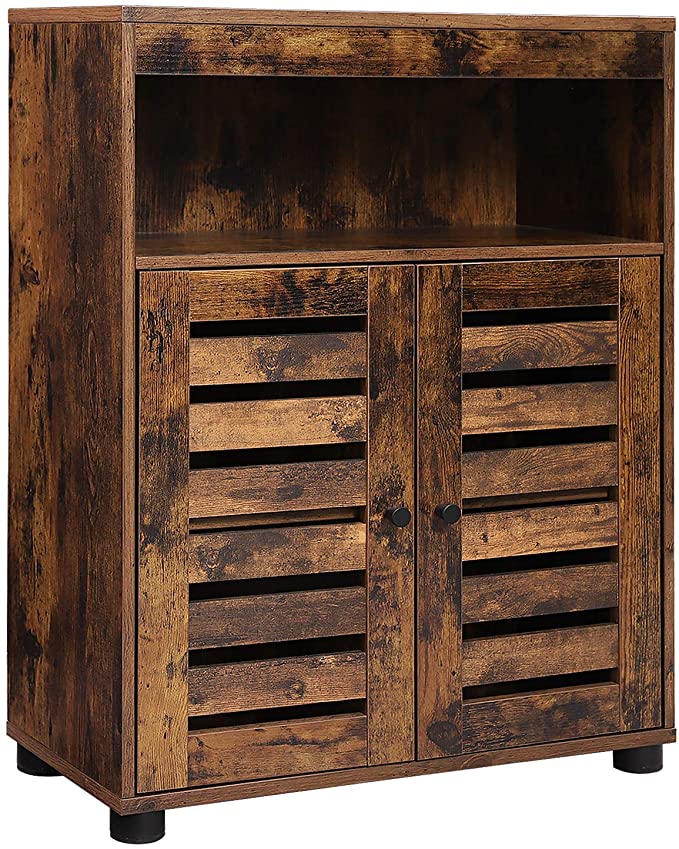 VASAGLE Bathroom Storage Cabinet, Cupboard with Louvered Doors, Rustic Design, Open Compartments, Adjustable Shelf, 23.6 x 11.8 x 31.5 Inches, Rustic Brown UBBK44BX