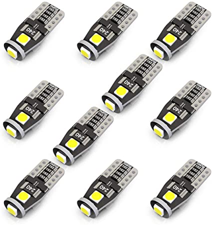 KAFEEK 10x T10 Wedge 194 168 2825 W5W LED Bulbs, Super Bright 3-3030 Chipset,CAN-Bus error free, Non-polarity, Interior Lights, License Plate Dome Map Door Courtesy Park Lights,Xenon Withe